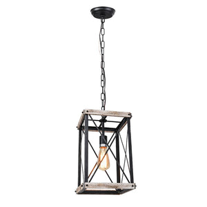 LightFixturesUSA-Rustic Wood Square Pendant Light-Pendant Light--