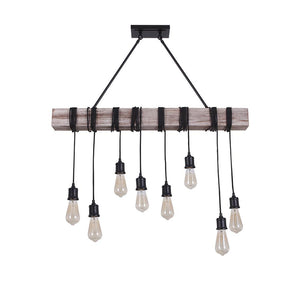 LightFixturesUSA-Rustic Wooden Wide Linear Chandelier-Chandelier--