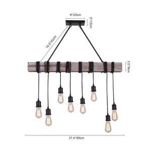 LightFixturesUSA-Rustic Wooden Wide Linear Chandelier-Chandelier--