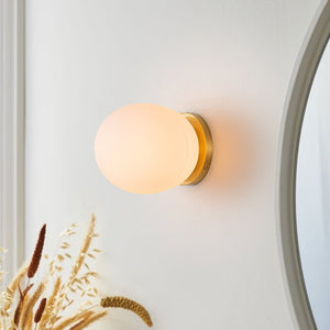 LightFixturesUSA-Simple Gold 1-light Frosted Glass Egg Wall Light-Wall Sconce-1-Lt-