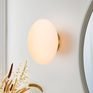 LightFixturesUSA-Simple Gold 1-light Frosted Glass Egg Wall Light-Wall Sconce-1-Lt-