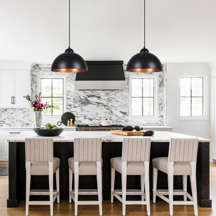 LightFixturesUSA-Simple Metal Dome Pendant Light-Pendant Light-Black * 2-