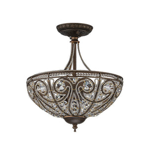 LightFixturesUSA-Victorian Antique Bronze Crystal Semi Flush Light-Ceiling Light-Bronze-