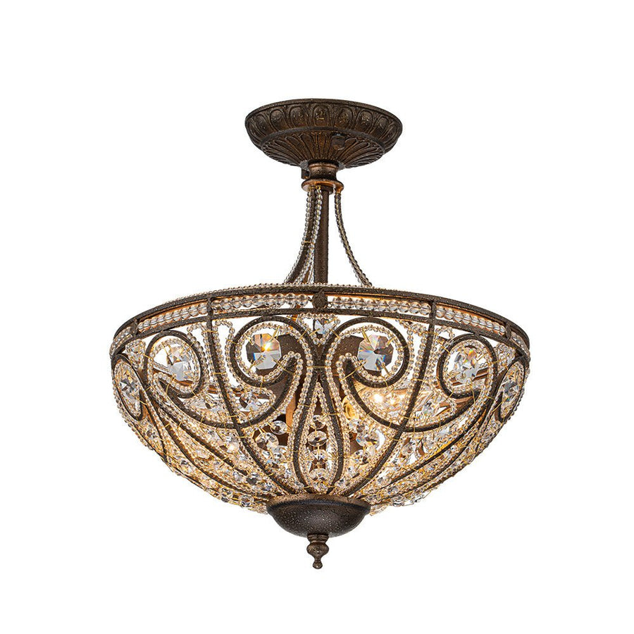 LightFixturesUSA-Victorian Antique Bronze Crystal Semi Flush Light-Ceiling Light-Bronze-