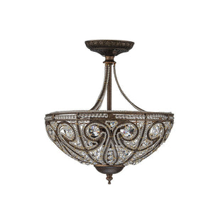 LightFixturesUSA-Victorian Antique Bronze Crystal Semi Flush Light-Ceiling Light-Bronze-