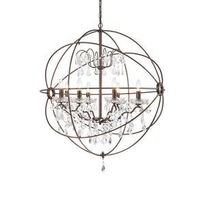 LightFixturesUSA-Vintage 8-Light Crystal Orb Pendant Chandelier-Chandelier-Nickel-