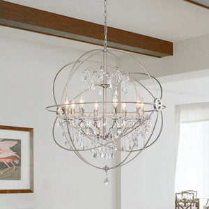LightFixturesUSA-Vintage 8-Light Crystal Orb Pendant Chandelier-Chandelier-Nickel-