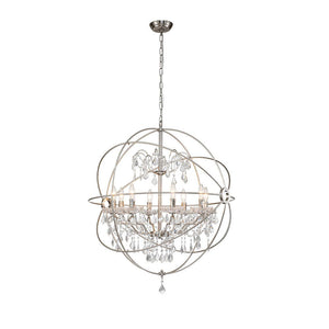 LightFixturesUSA-Vintage 8-Light Crystal Orb Pendant Chandelier-Chandelier-Nickel-