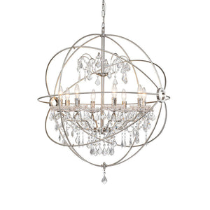 LightFixturesUSA-Vintage 8-Light Crystal Orb Pendant Chandelier-Chandelier-Nickel-