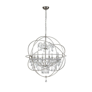 LightFixturesUSA-Vintage 8-Light Crystal Orb Pendant Chandelier-Chandelier-Nickel-