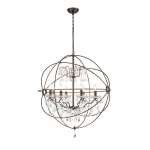LightFixturesUSA-Vintage 8-Light Crystal Orb Pendant Chandelier-Chandelier-Nickel-