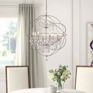LightFixturesUSA-Vintage 8-Light Crystal Orb Pendant Chandelier-Chandelier-Nickel-