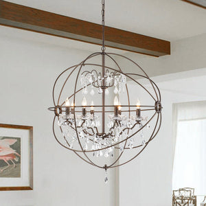 LightFixturesUSA-Vintage 8-Light Crystal Orb Pendant Chandelier-Chandelier-Oiled Rubbed Bronze-