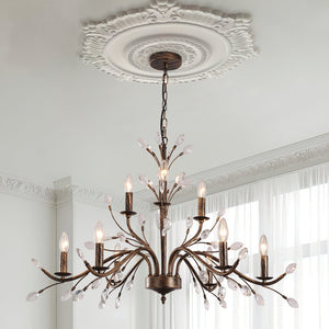 LightFixturesUSA-Vintage Antique Crystal Floral Chandelier-Chandelier-9-Light-