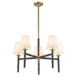 LightFixturesUSA-Vintage Chic 5-Light White Linen Shade Chandelier-Chandelier-5-Lt-