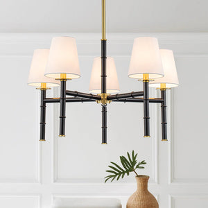 LightFixturesUSA-Vintage Chic 5-Light White Linen Shade Chandelier-Chandelier-5-Lt-