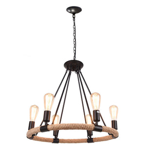 LightFixturesUSA-Vintage Hemp Rope Wheel Chandelier-Chandelier-6-Lt-