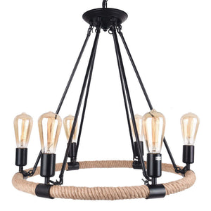 LightFixturesUSA-Vintage Hemp Rope Wheel Chandelier-Chandelier-6-Lt-