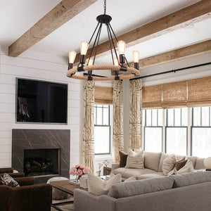 LightFixturesUSA-Vintage Hemp Rope Wheel Chandelier-Chandelier-6-Lt-