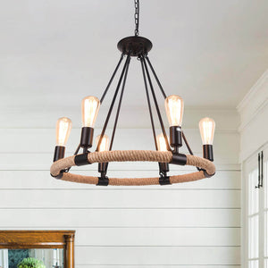 LightFixturesUSA-Vintage Hemp Rope Wheel Chandelier-Chandelier-6-Lt-