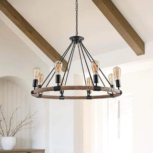 LightFixturesUSA-Vintage Hemp Rope Wheel Chandelier-Chandelier-8-Lt-