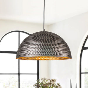 LightFixturesUSA-Vintage Luxe Oversized Hammered Dome Pendant Light-Pendant Light-15 in.-Dark Silver