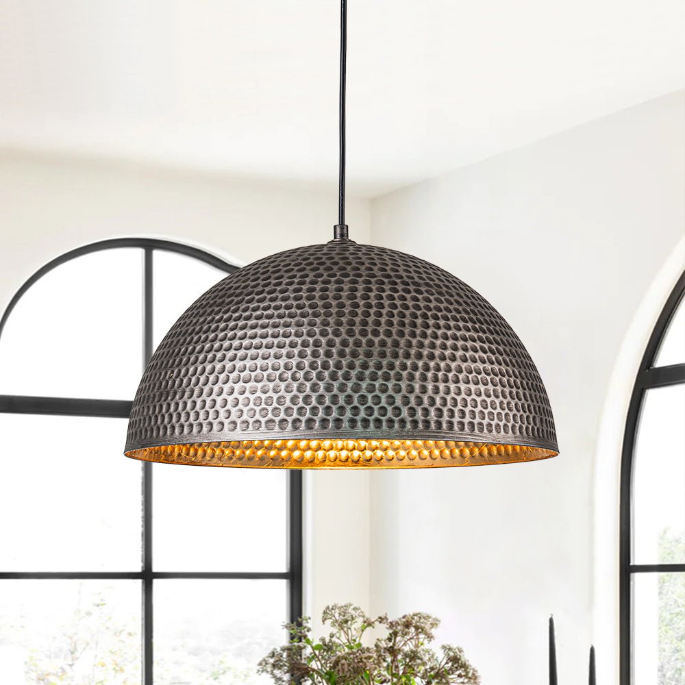 Vintage Luxe Oversized Hammered Dome Pendant Light LightFixturesUSA 15 in. Dark Silver