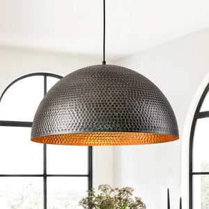 LightFixturesUSA-Vintage Luxe Oversized Hammered Dome Pendant Light-Pendant Light-23 in.-Dark Silver