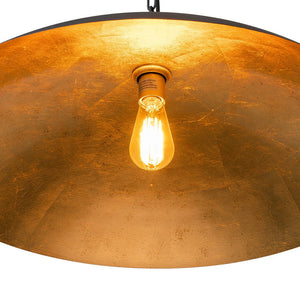 LightFixturesUSA-Vintage Oversized Flat Dome Metal Pendant Light-Chandelier-Black+Gold-1-Lt