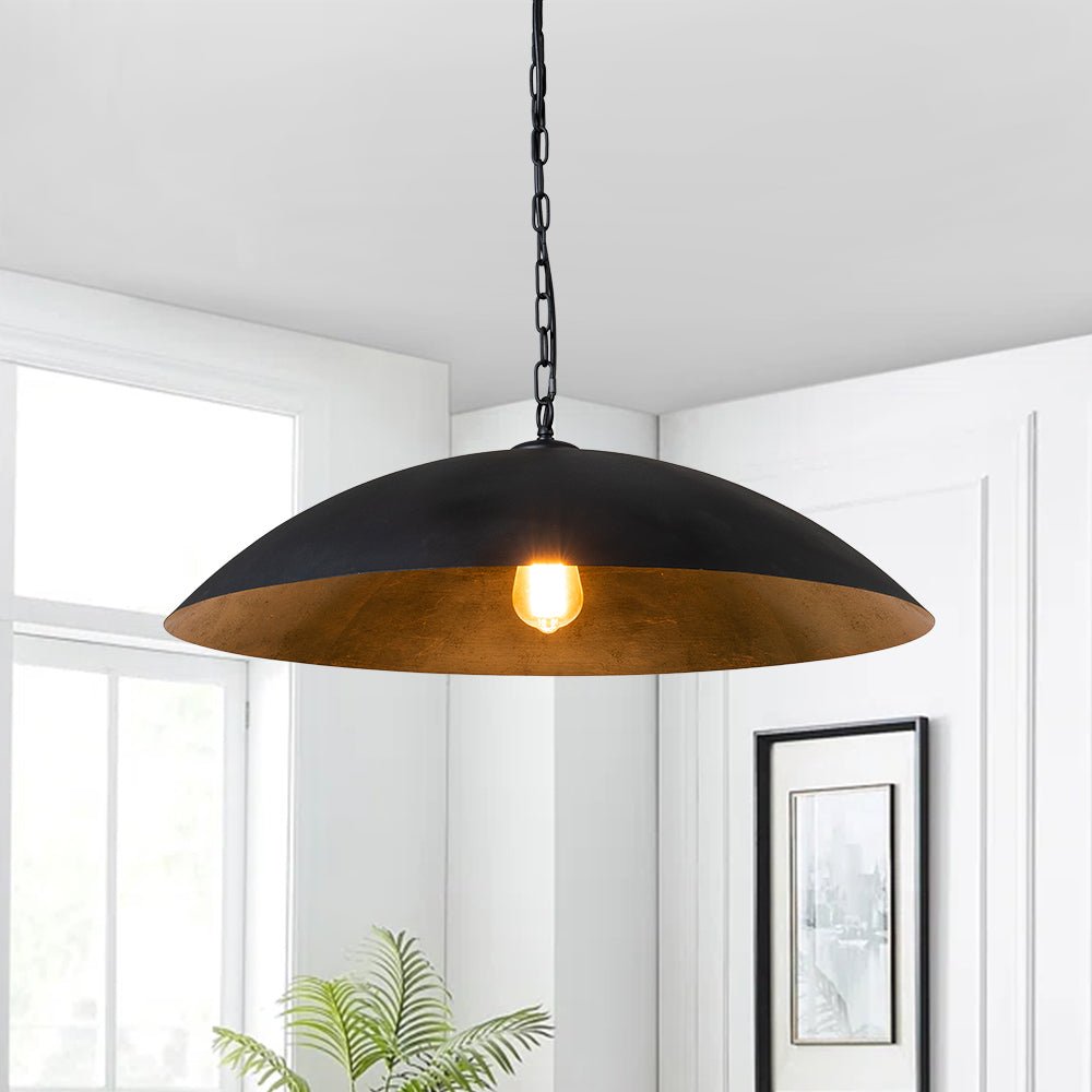 Vintage Oversized Flat Dome Metal Pendant Light Luxe LightFixturesUSA