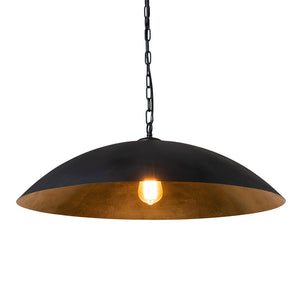 LightFixturesUSA-Vintage Oversized Flat Dome Metal Pendant Light-Chandelier-Black+Gold-1-Lt