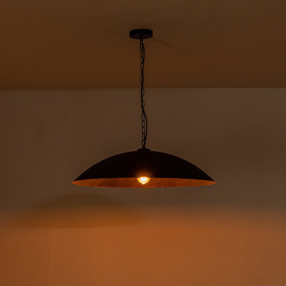 Vintage Oversized Flat Dome Metal Pendant Light Luxe LightFixturesUSA