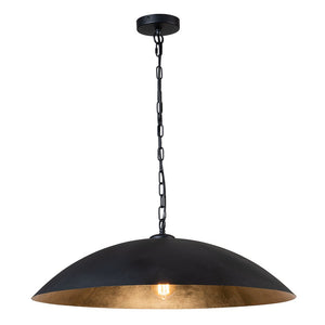 LightFixturesUSA-Vintage Oversized Flat Dome Metal Pendant Light-Chandelier-Black+Gold-1-Lt