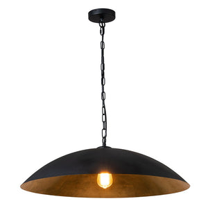 LightFixturesUSA-Vintage Oversized Flat Dome Metal Pendant Light-Chandelier-Black+Gold-1-Lt