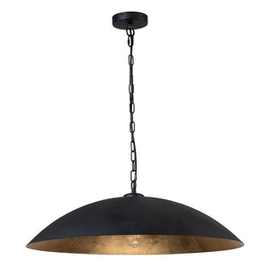 LightFixturesUSA-Vintage Oversized Flat Dome Metal Pendant Light-Chandelier-Black+Gold-1-Lt