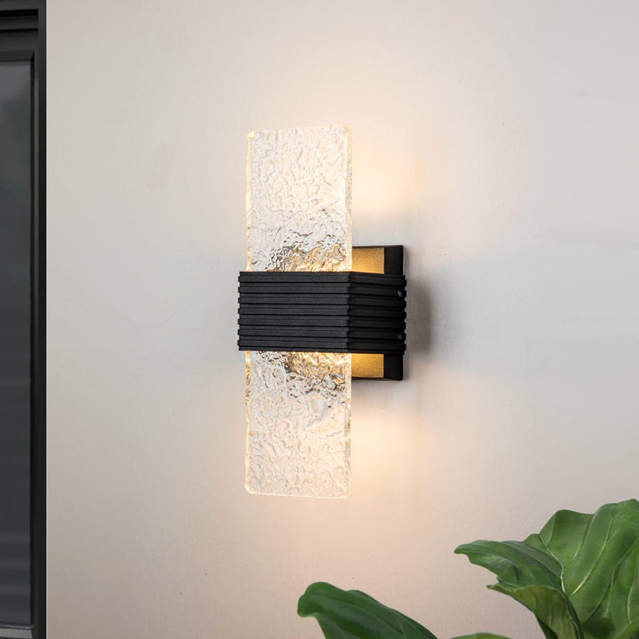 LightFixturesUSA-Water Textured Acrylic LED Outdoor Wall Light-Wall Sconce-Black-