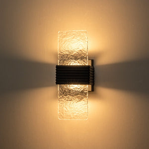 LightFixturesUSA-Water Textured Acrylic LED Outdoor Wall Light-Wall Sconce-Black-