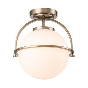 LightFixturesUSA-Wide Opal Glass Globe Brass 1-Light Ceiling Light-Ceiling Light-Brass-1-Lt
