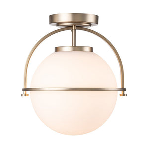 LightFixturesUSA-Wide Opal Glass Globe Brass 1-Light Ceiling Light-Ceiling Light-Brass-1-Lt