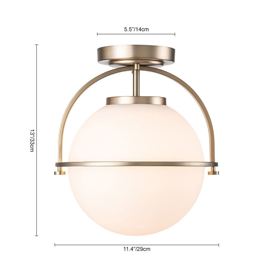 LightFixturesUSA-Wide Opal Glass Globe Brass 1-Light Ceiling Light-Ceiling Light-Brass-1-Lt