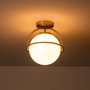 LightFixturesUSA-Wide Opal Glass Globe Brass 1-Light Ceiling Light-Ceiling Light-Brass-1-Lt