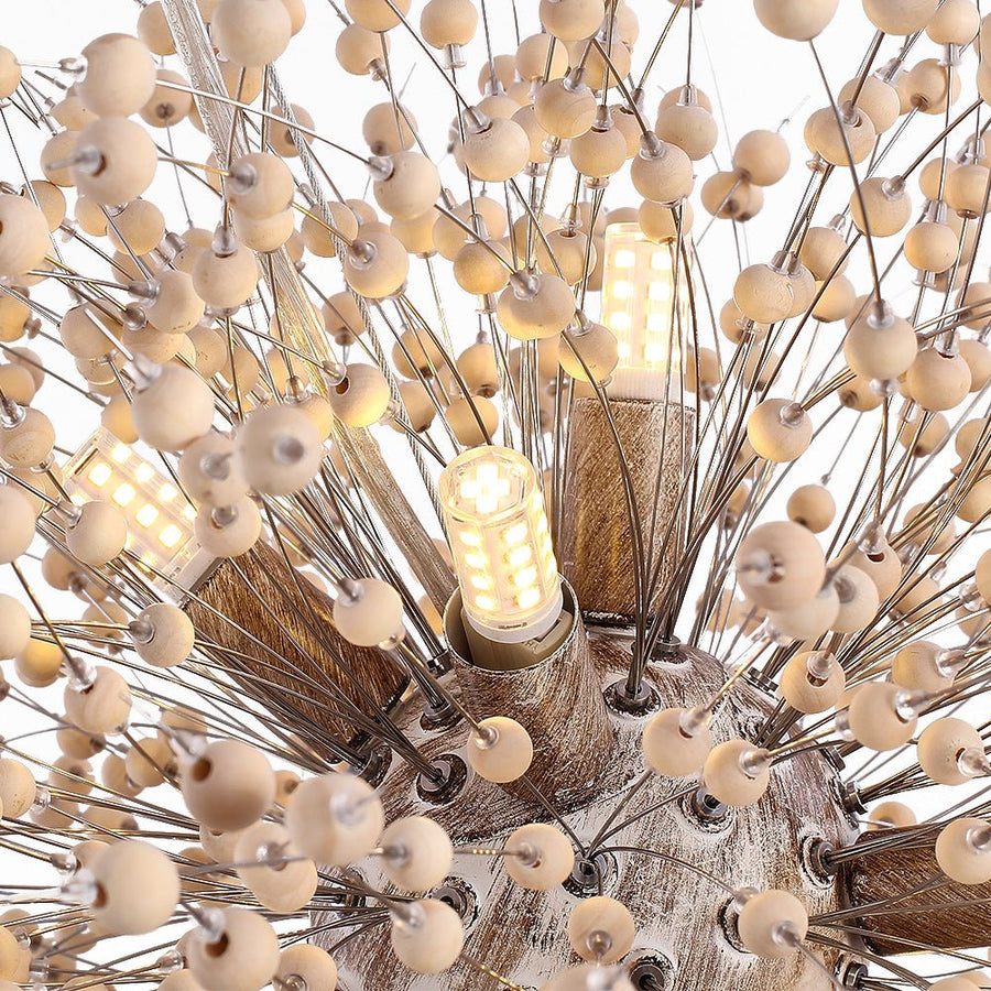 LightFixturesUSA-Wooden Bead Firework Pendant Light-Chandelier-9-Light-